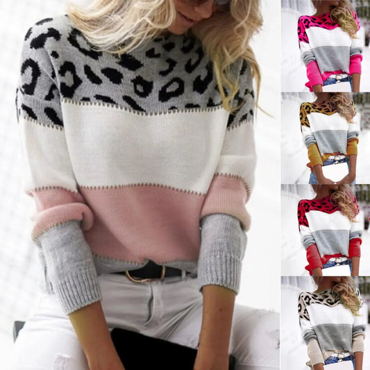 Langärmliger Strickpullover mit Leopardenmuster