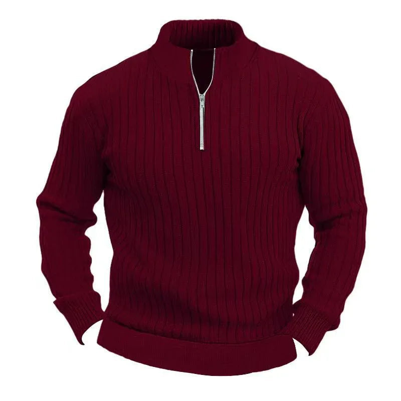 Leisure Pullover Solid Color Stand Collar Long Sleeve Men's Sweaters