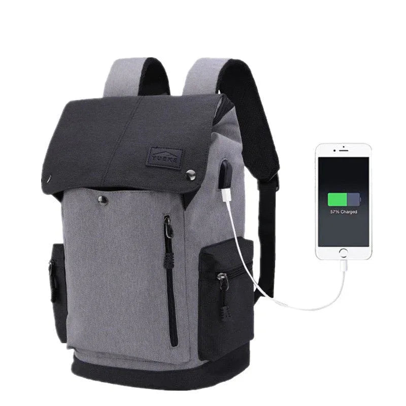 Men's Casual Millet Fabric USB Charging Backpack