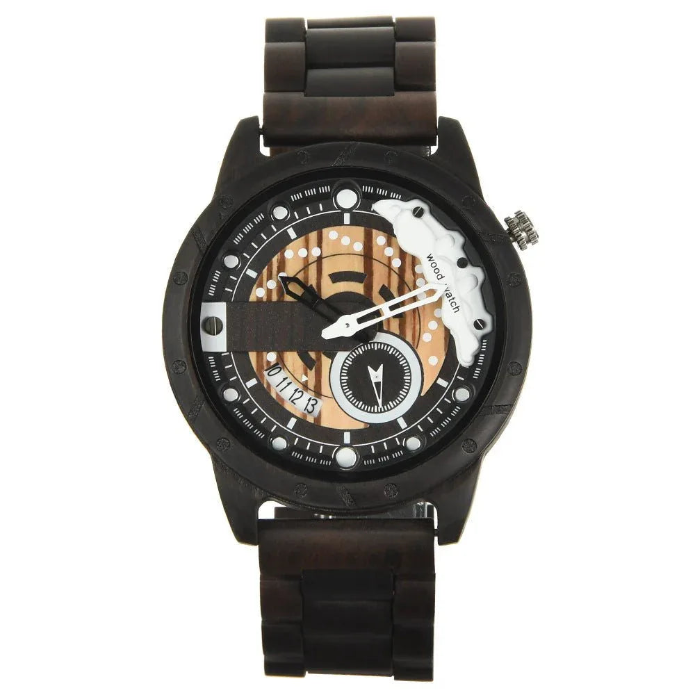 Men's Large Dial Quartz Movement Wooden Watch