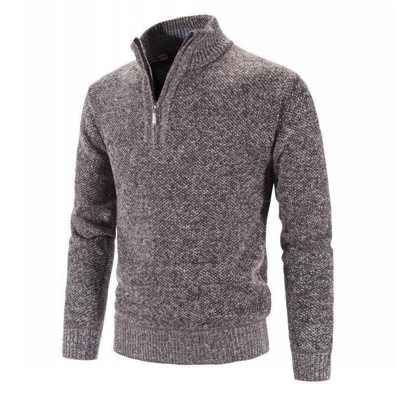 Men's Velvet Half-High Zipper Neck Pullover Sweater