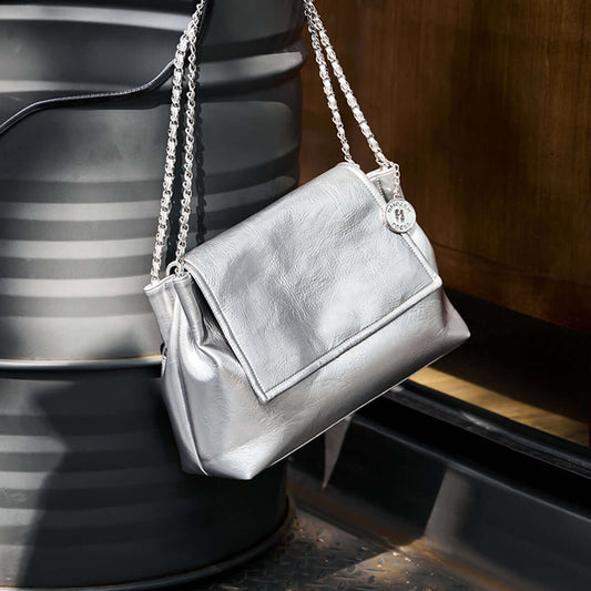 Metallic Leather Chain Strapped Shoulder Bag-1