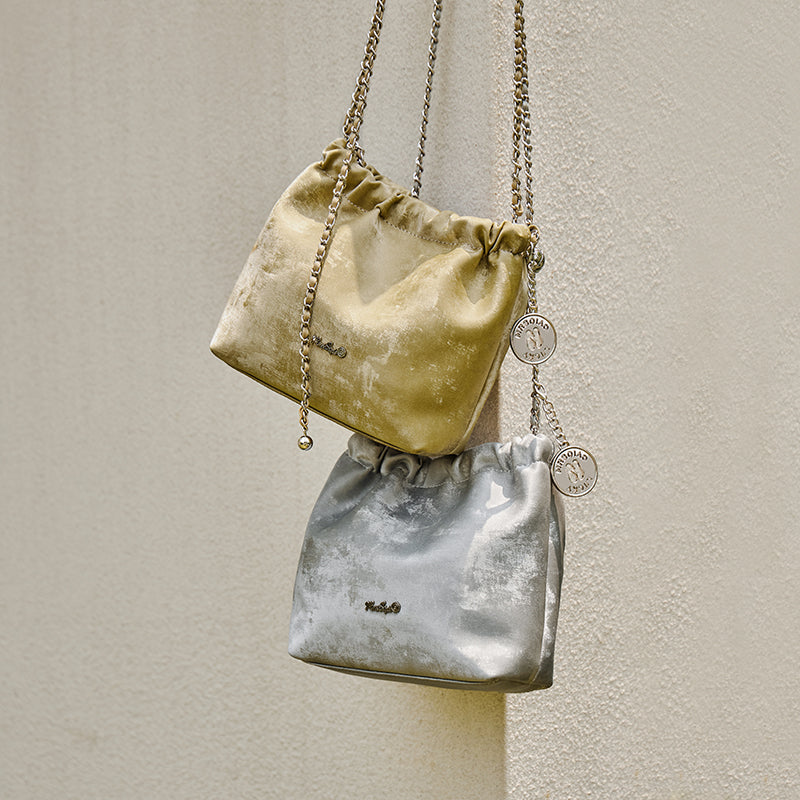Metallic Leather Pleated Chain Strap Bag-2