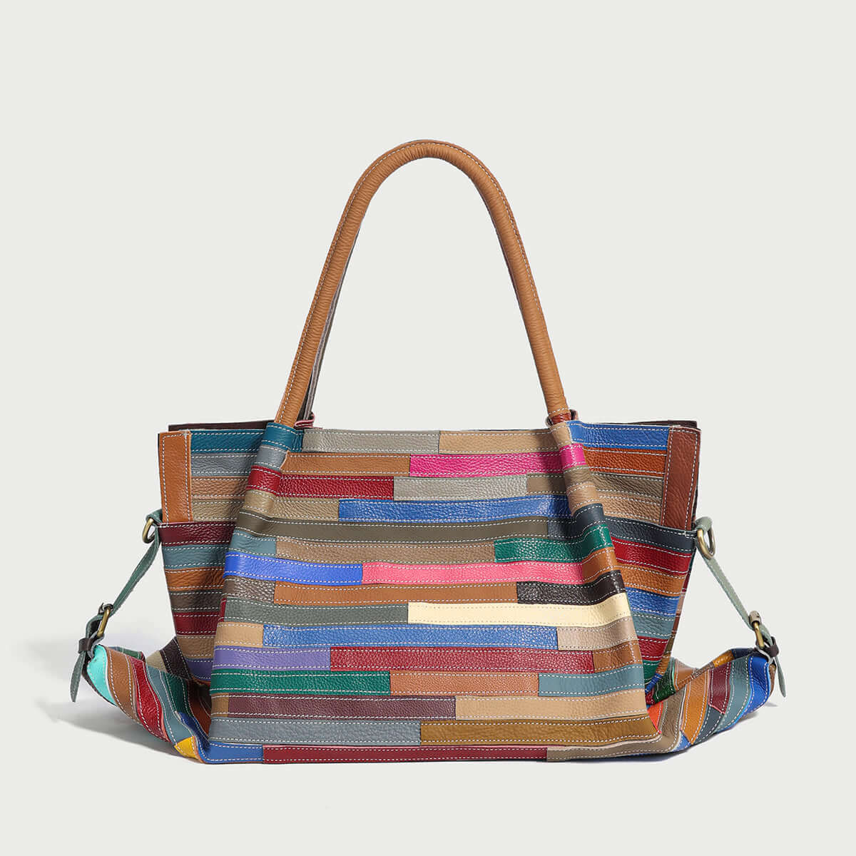 Multicolor Brick Large Leather Tote Bag-0