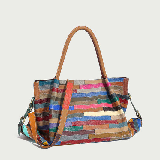 Multicolor Brick Large Leather Tote Bag-1