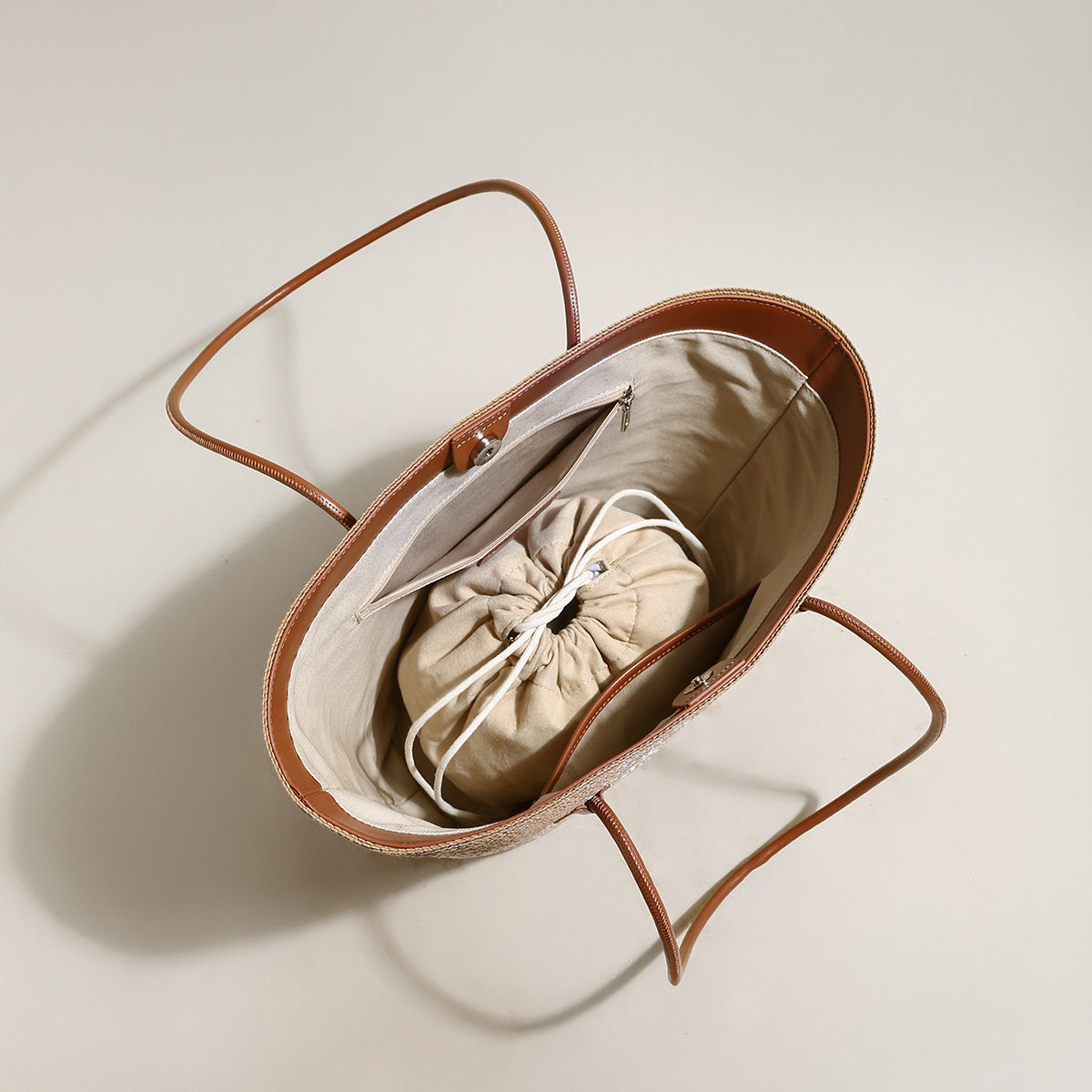 Natural Straw Woven Basket Tote Bag-2