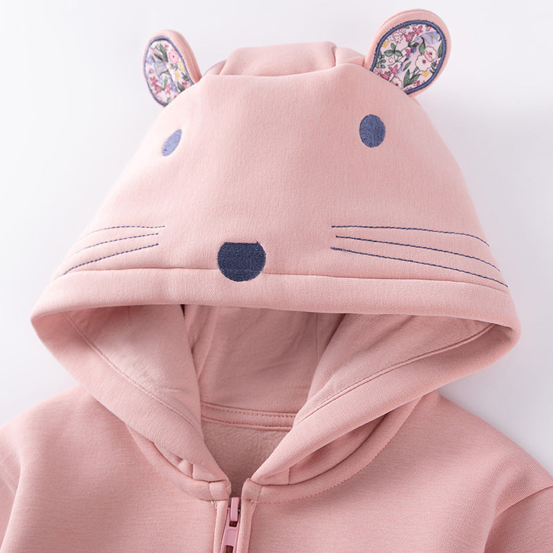 Winter and Autumn Girls Animals Cartoon Pattern Long Sleeves Zip-up Hooded Coat
