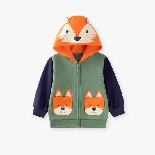 Winter and Autumn Boys Animals Cartoon Pattern Long Sleeves Zip-up Hooded Coat