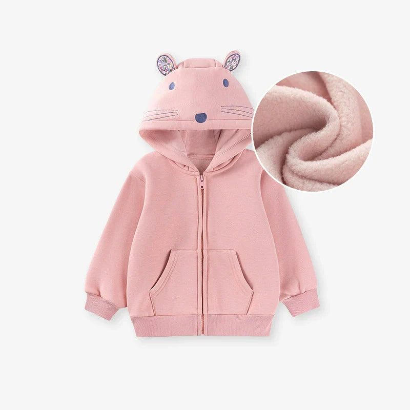 Winter and Autumn Girls Animals Cartoon Pattern Long Sleeves Zip-up Hooded Coat