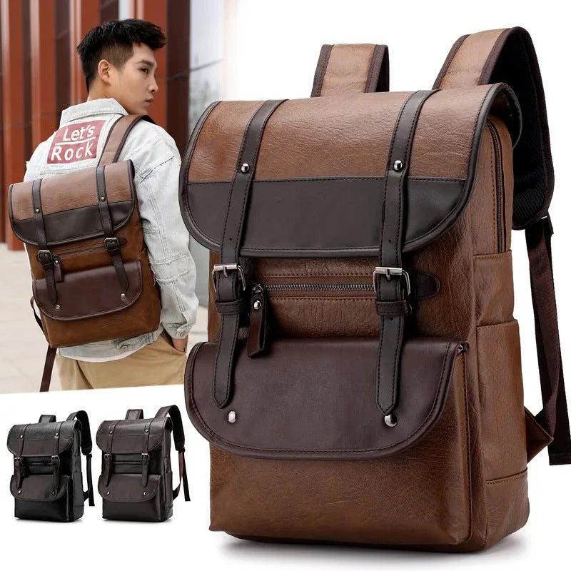 PU Leather Waterproof Student Computer Bag Backpack