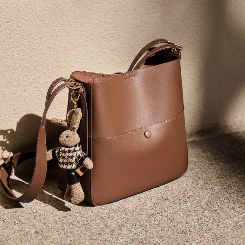 Rabbit Charm Cappuccino Crossbody Bucket Bag-2