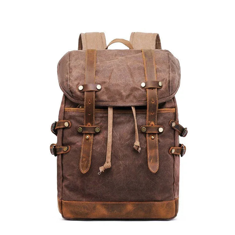 Retro Leather & Canvas Backpack For Men