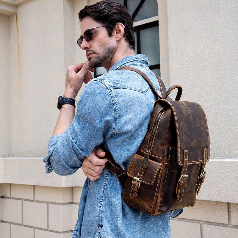 Retro Waterproof Leather Backpack For Men