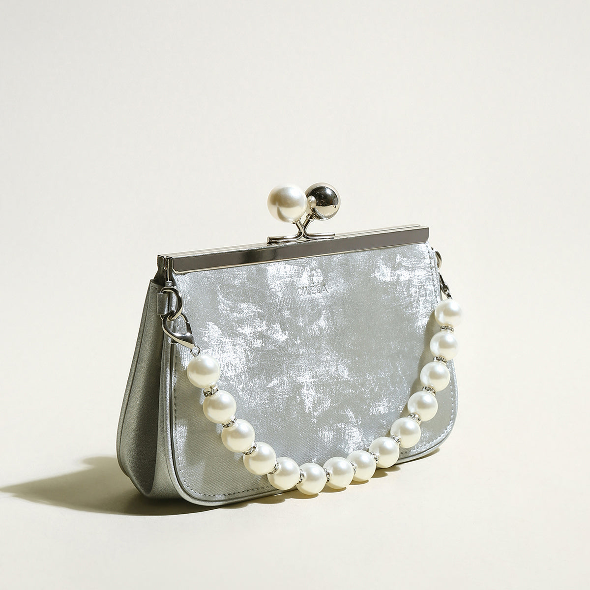 Silver Pearl Ball Clasp Top Handle Bag-1