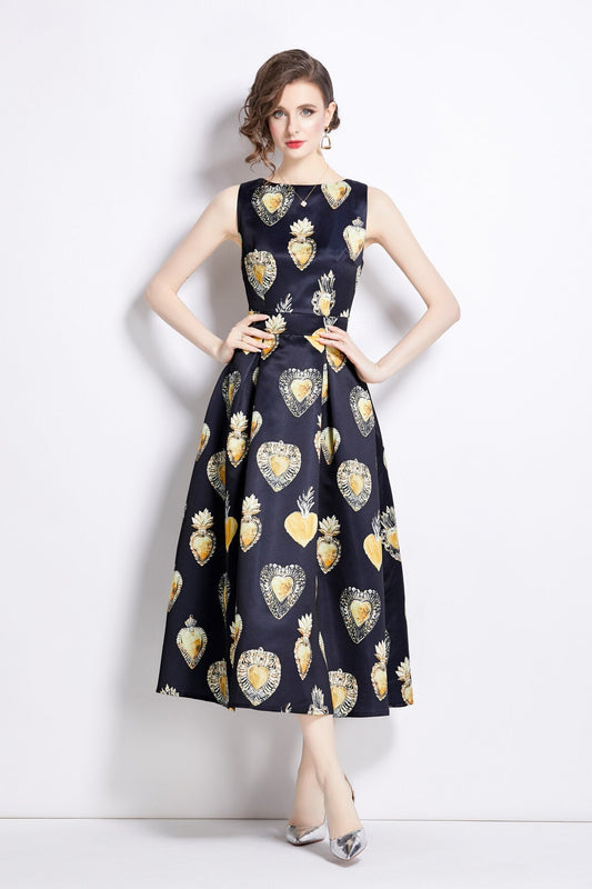 Sleeveless High Waisted A Line Tea Dress-0