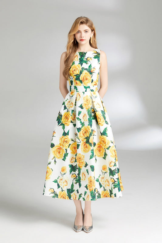 Sunshine Daydream Sleeveless Boat Neck Dress-0