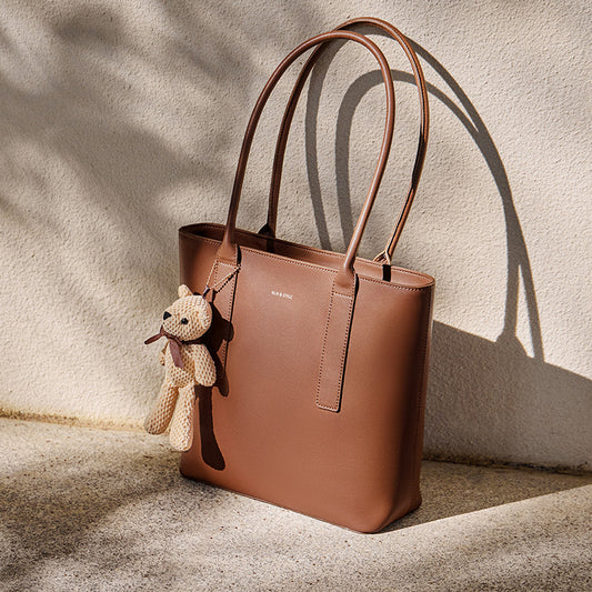 Teddy Bear Charm Brown Shoulder Tote Bag-1