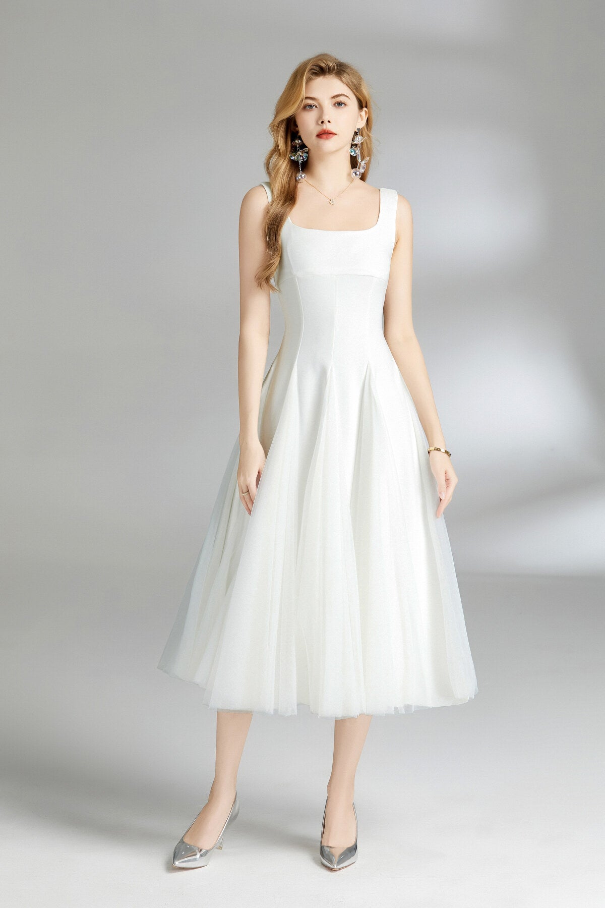 Thick Strap Tulle Puffy Fairy Midi Dress-4