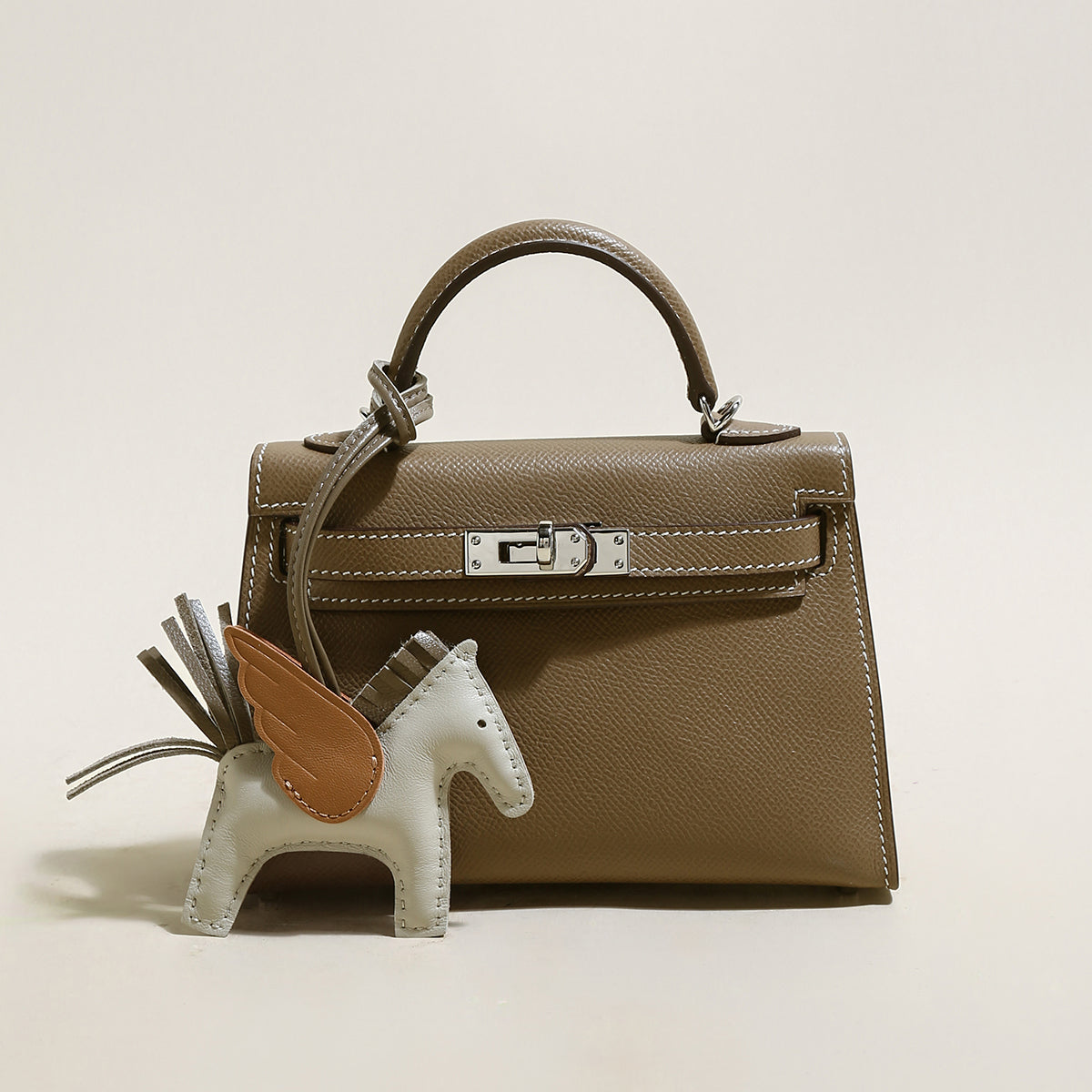 Trendy Petite Top Handle Bag with a Horse Charm-4