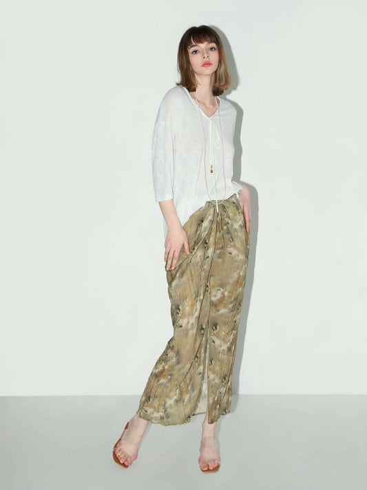 Twist-Knot Oil Painting Pleated Skirt-1