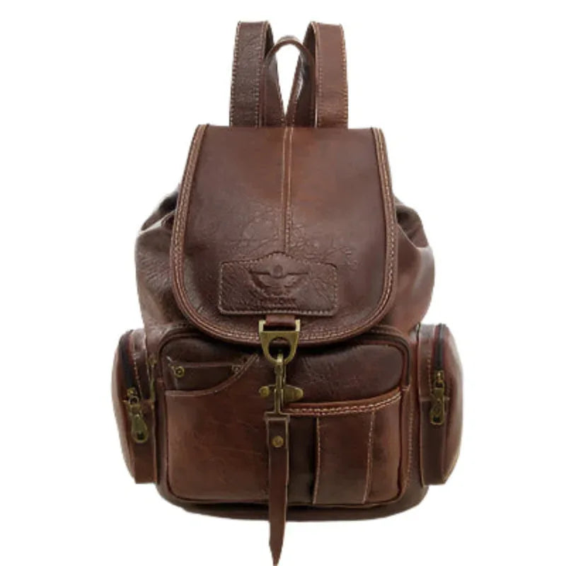 Unisex Large Capacity Leather Backpack With Eagle Symbol