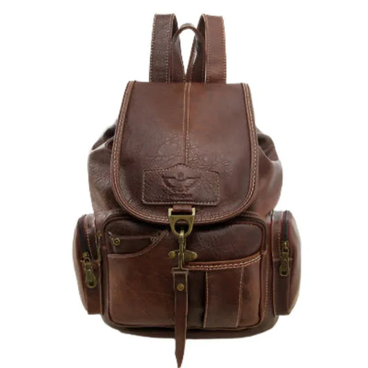 Unisex Large Capacity Leather Backpack With Eagle Symbol