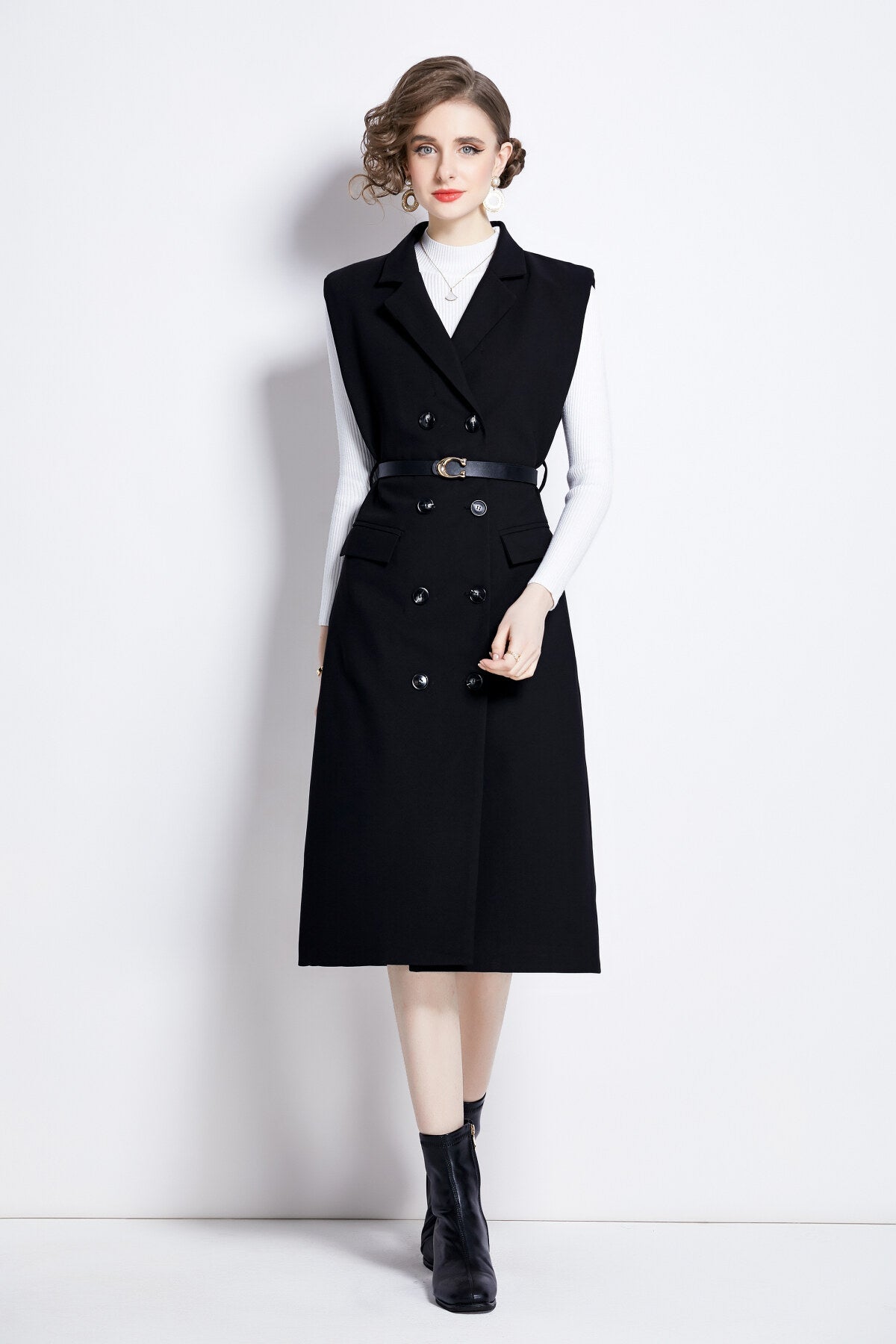 Vintage Double Breasted Blazer Dress with Knitted Undershirt-0