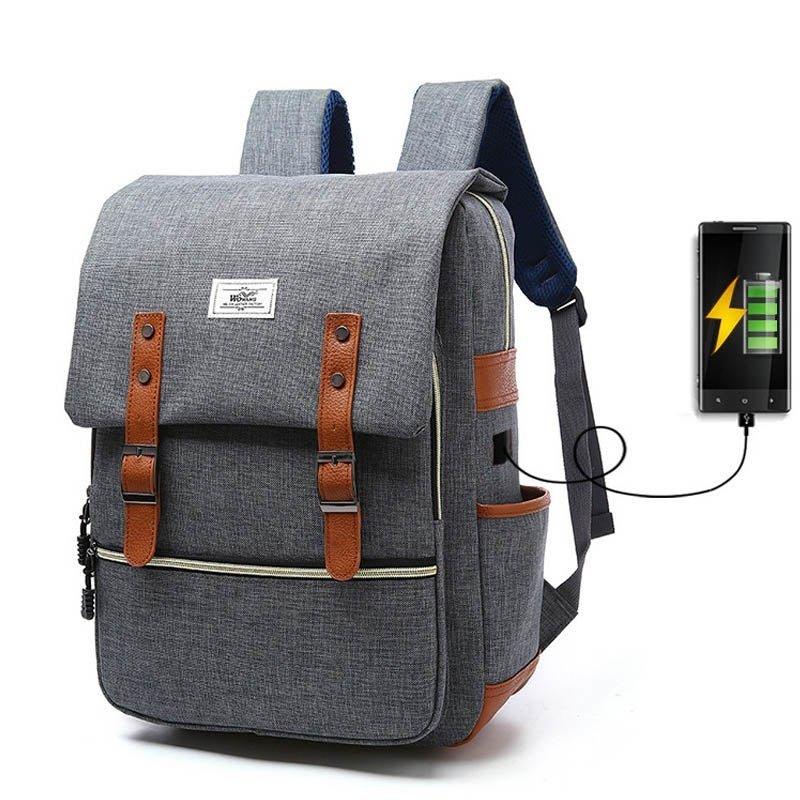 Vintage Fashion Unisex Lapop Computer USB Charging Backpack