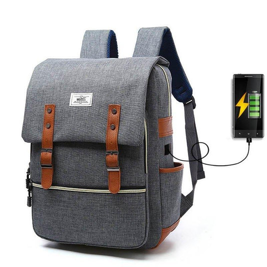 Vintage Fashion Unisex Lapop Computer USB Charging Backpack
