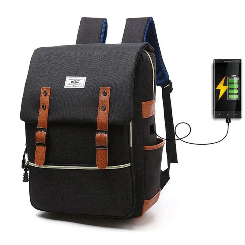 Vintage Fashion Unisex Lapop Computer USB Charging Backpack