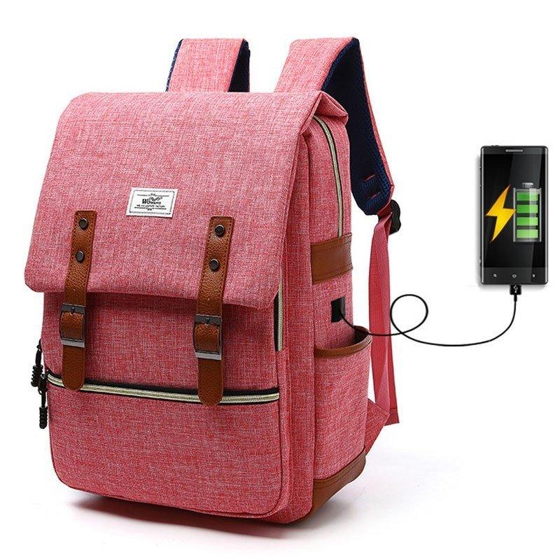 Vintage Fashion Unisex Lapop Computer USB Charging Backpack