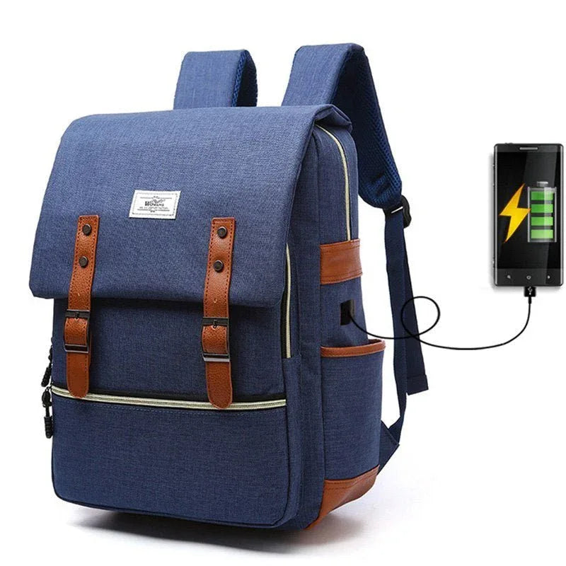 Vintage Fashion Unisex Lapop Computer USB Charging Backpack