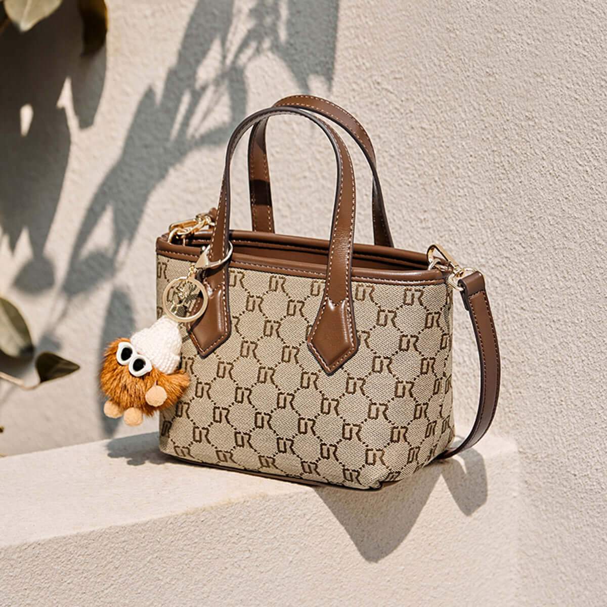 Vintage Patterned Khaki Top Handle Bag-1