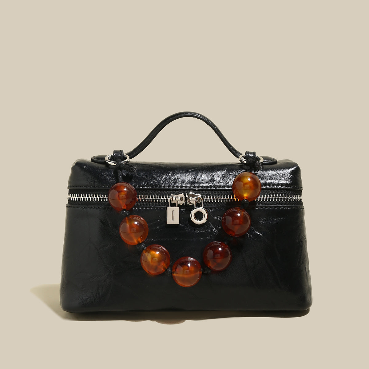 Vintage Vanity Shoulder Bag with Resin Bead Strap-0