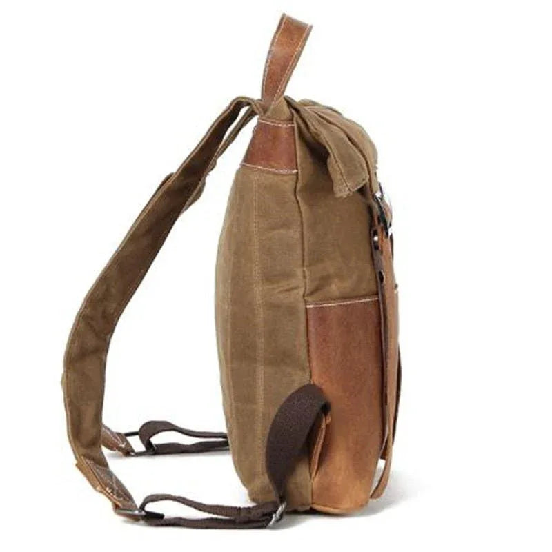 Wear-Resistant Oil Wax Canvas Backpack With Top Layer Leather Travel Bag