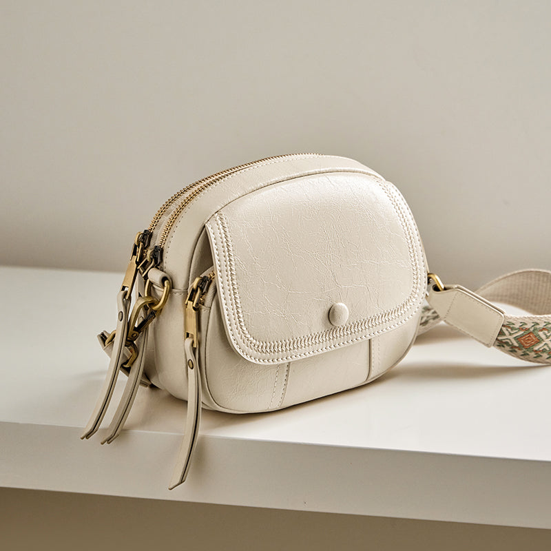White Stitch Saddle Shoulder Bag-2