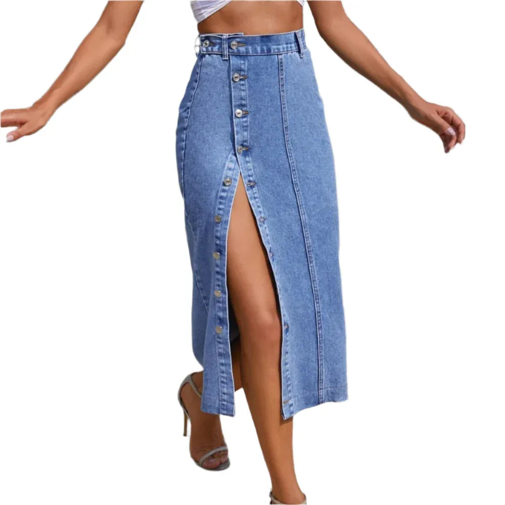 Women's Irregular Slit Denim High Waist Skirt