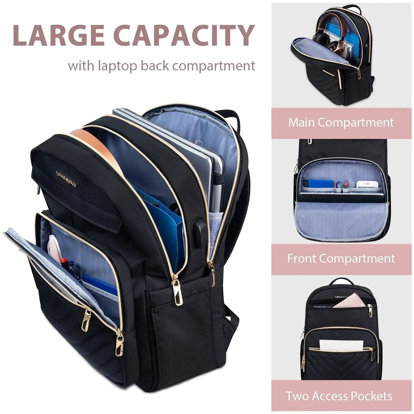 Women's Oxford Cloth USB Charging Business Work School Student Backpack