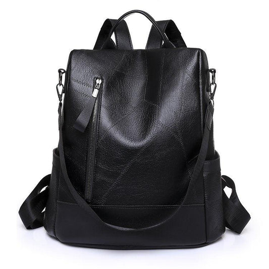 Women's Soft Leather Large Capacity Backpack With Multiple Pockets & Shoulder Strap