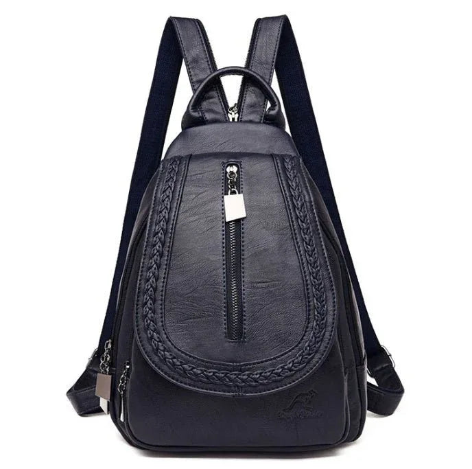 Women's Soft Leather Woven Backpack