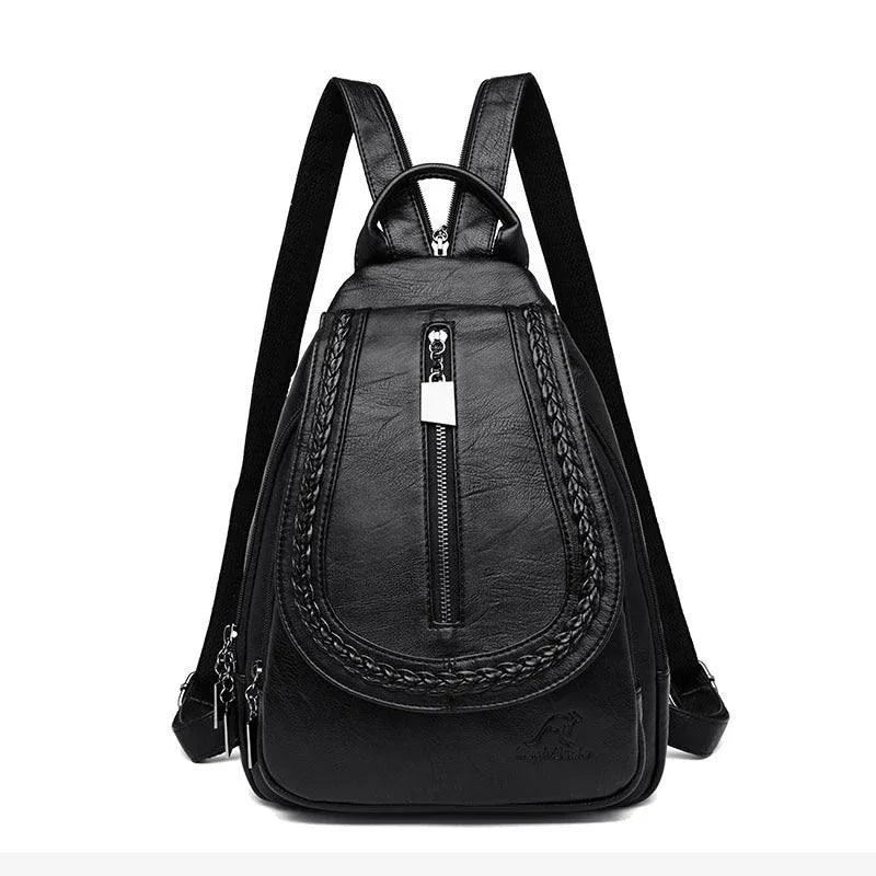 Women's Soft Leather Woven Backpack