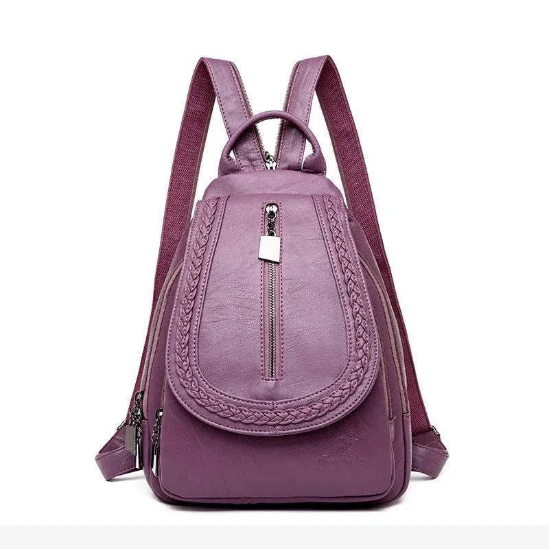 Women's Soft Leather Woven Backpack