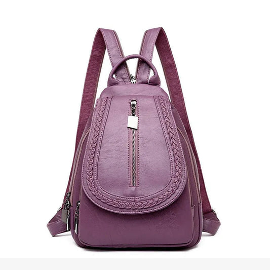 Women's Soft Leather Woven Backpack
