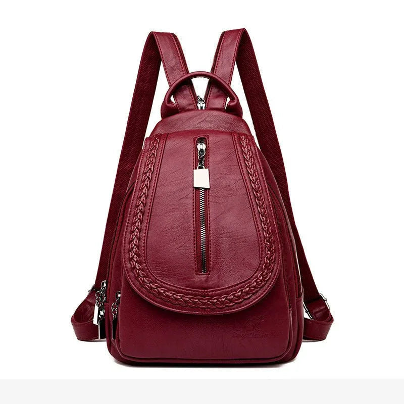 Women's Soft Leather Woven Backpack