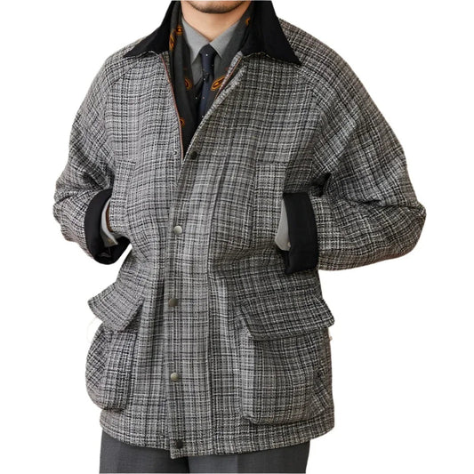 Woolen Safari Jacket All-Matching Stitching Warm Retro Coat